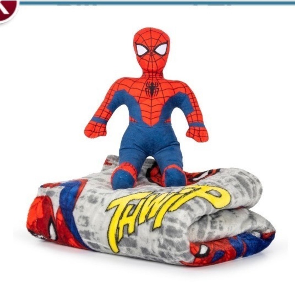 Marvel Spider-Man Plush Character Pillow and Throw Kids Blanket‎ 2 Piece Set New